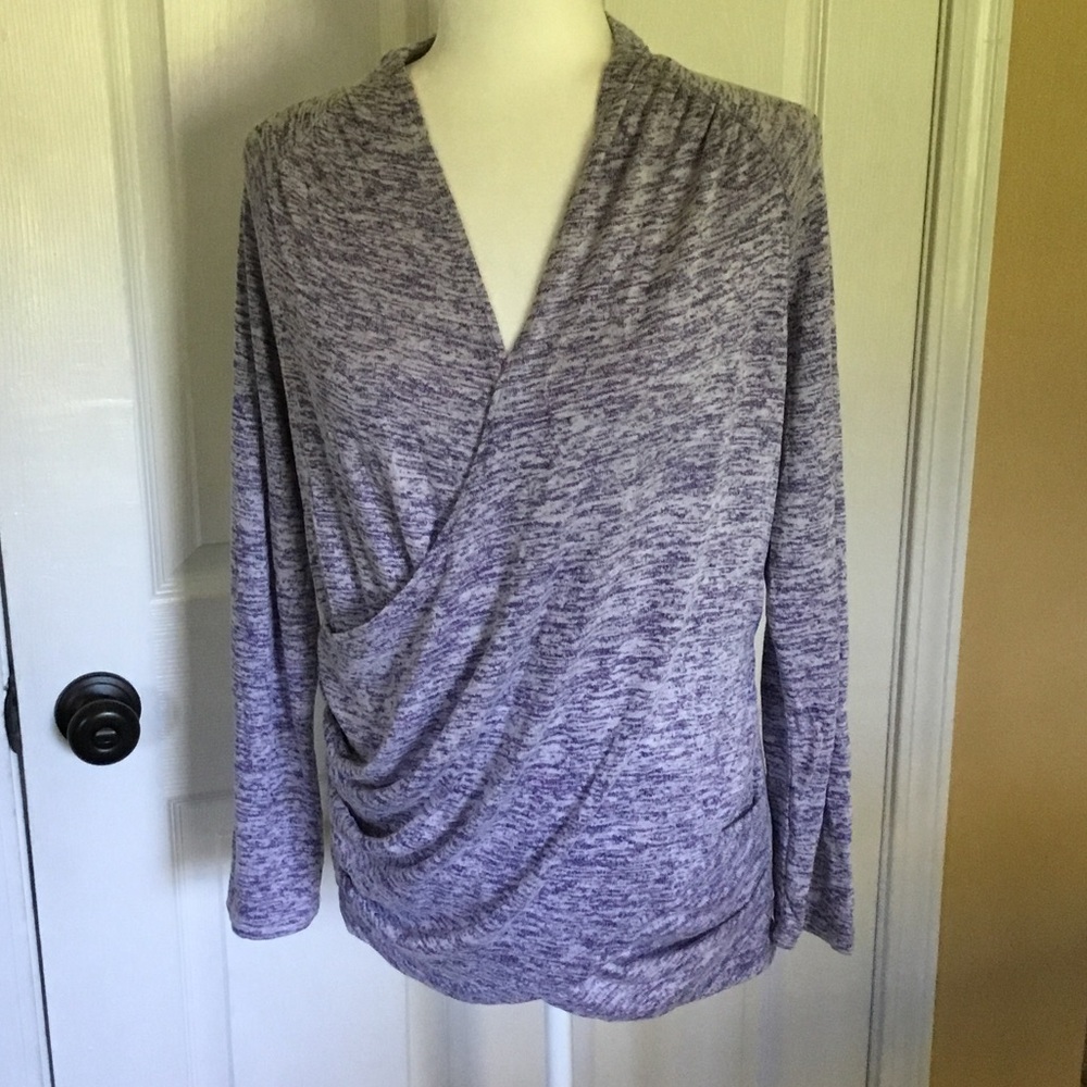 Y2K Grunge Muk Luks Lavender Space-Dye Wrap-Front Long Sleeve Sweater